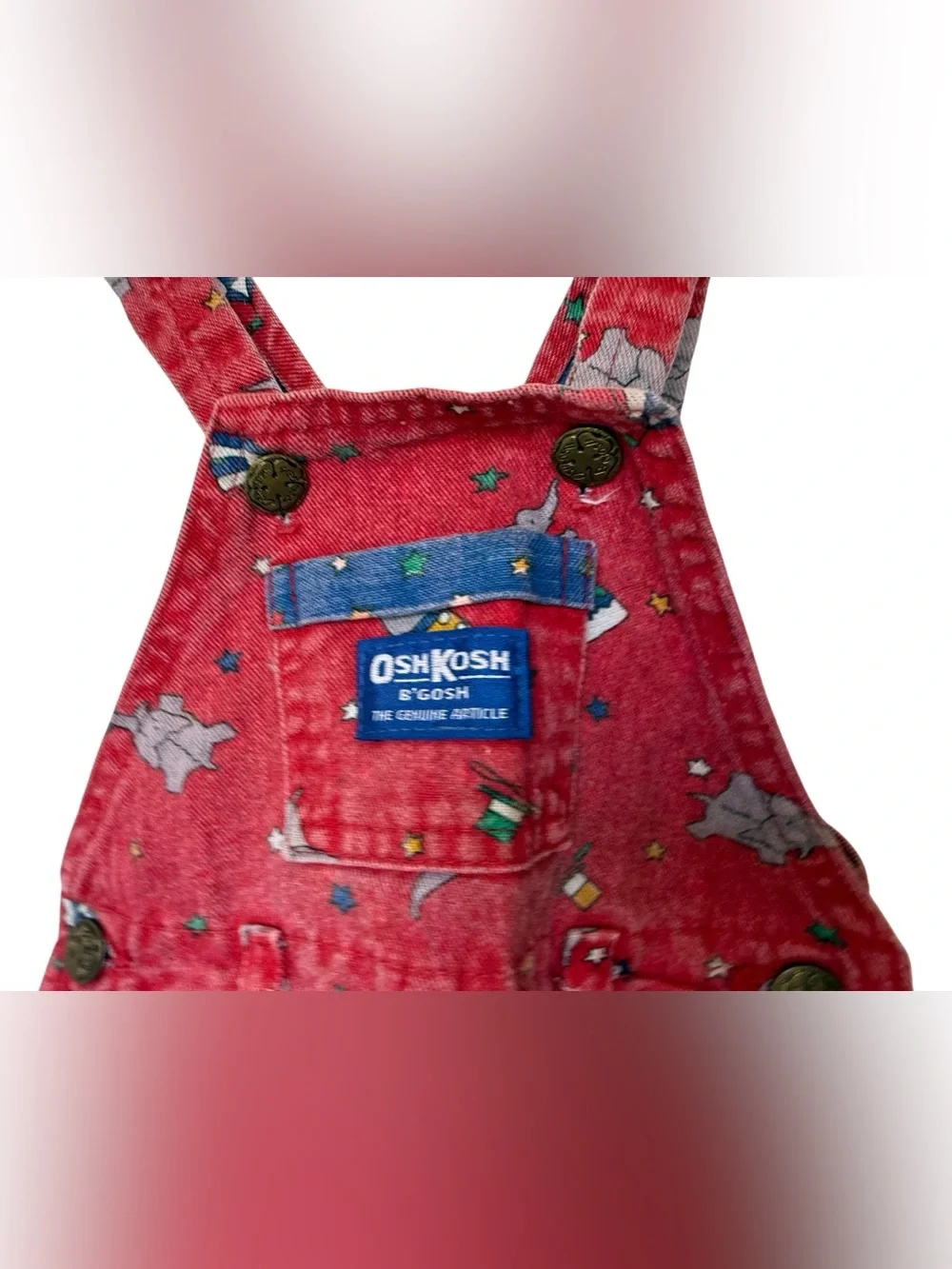Vintage Oshkosh Vestbak Denim Overalls 18 Month Red USA Elephants Circus